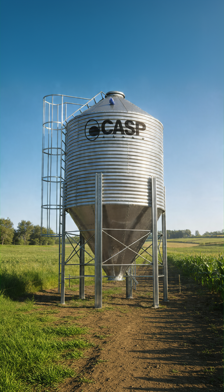 Silo metálico moderno instalado no campo